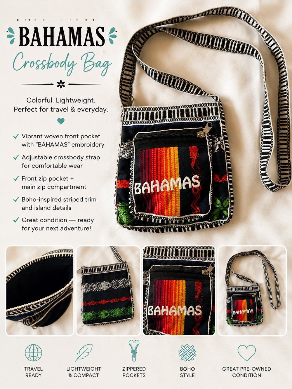 Boho Bahamas Woven Crossbody Bag Colorful Festival Beach 🏝️ Travel Purse
